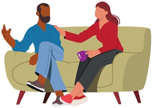 icon of a couple talking on a couch