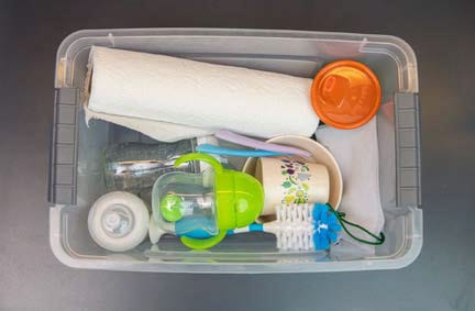 Store completely dry items in a clean place, such as inside your wash basin or storage bin