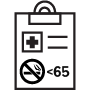 Medical history tablet with a no smoking sign and illustrating the age range of under 65