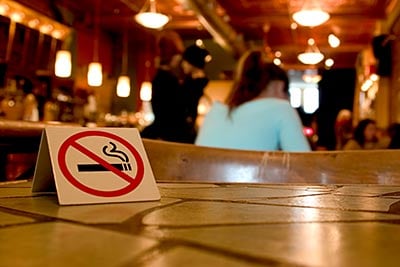 No smoking sign inside public restaurant.
