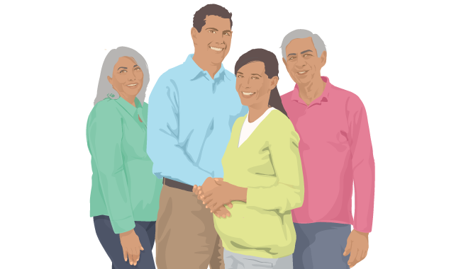 Graphic of family standing with a pregnant woman