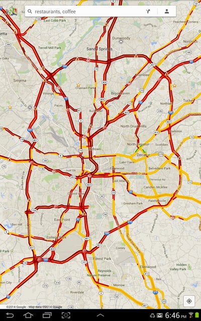Map showing traffic on Atlanta roads durin a snowstorm