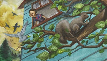 illustration of a child looking out the window