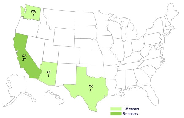 November 21, 2013 Case Count Map: Persons infected with the outbreak strain of E. coli O157:H7, by state