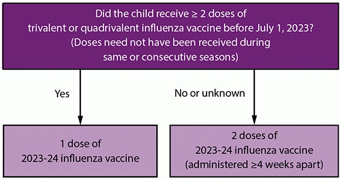 Did the child receive more than 2 doses of vaccine before July 1, 2023?