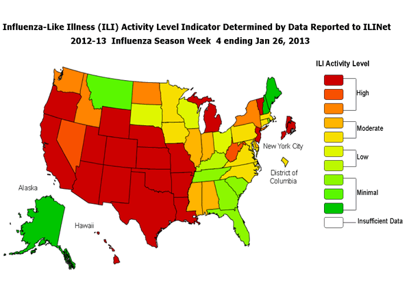 US Map of Flu Outbreaks and Activity