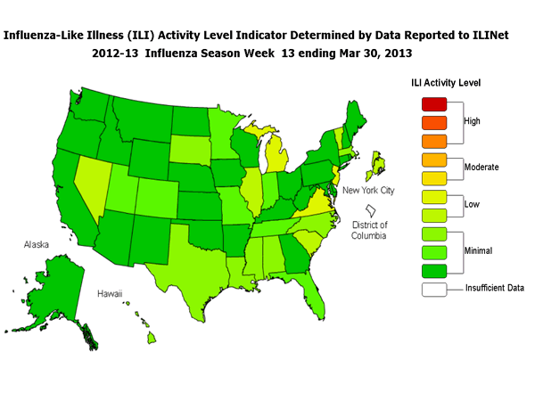 US Map of Flu Outbreaks and Activity