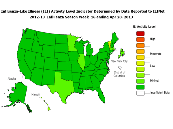 US Map of Flu Outbreaks and Activity