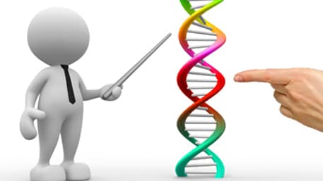 a figure and a finger pointing at DNA