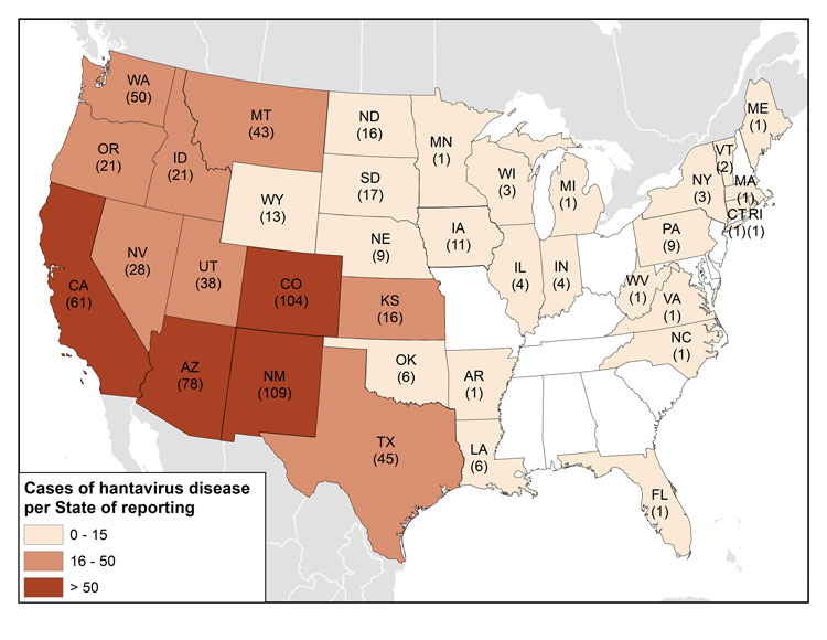 Hantavirus Disease, by State of Reporting Hantavirus DHCPP CDC