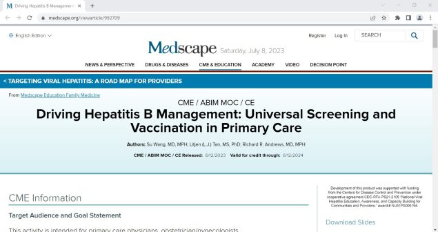 Screen shot of Medscape website