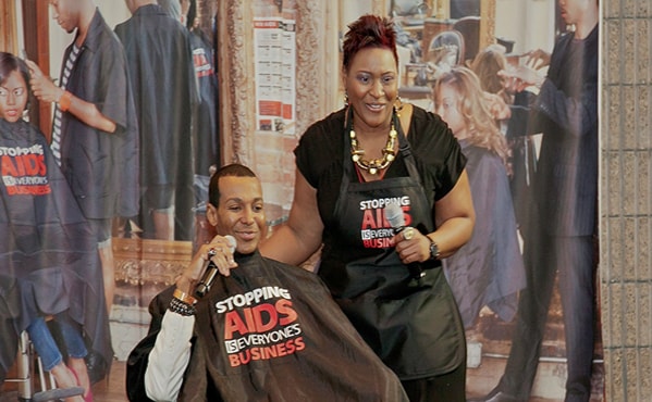 Celebrity Hairstylists - Dwight Eubanks and Kaye Flewellen - demonstrate how to engage clients in HIV prevention and education discussions while in the hair salon and barbershop at the Shop Talk Workshop