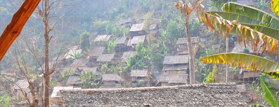 View of village rooftops