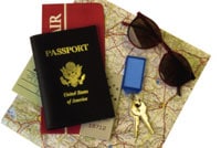An image of a passport and a map