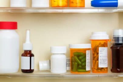 Assorted medications on a shelf