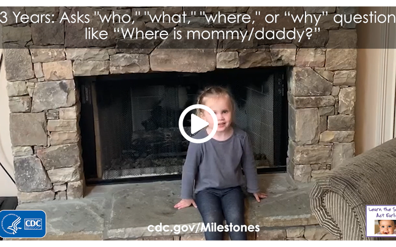 Asks “who,” “what,” “where,” or “why” questions, like “Where is mommy/daddy?”