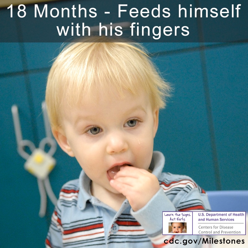 Feeds himself with his fingers