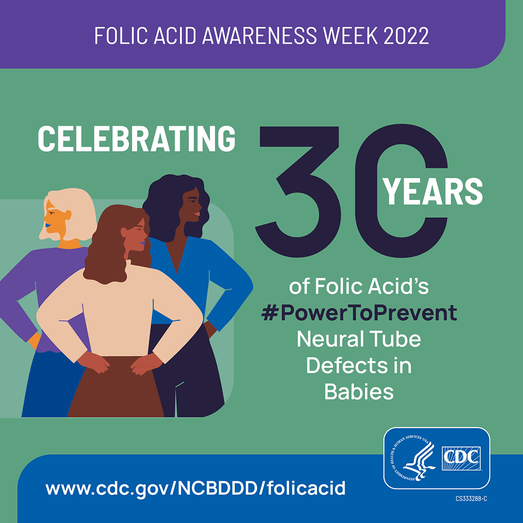Folic Acid Awareness Week 2022 - Celebrating 30 years of Folic Acid's Power to Prevent Neural Tube Defects in Babies