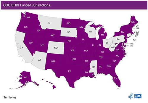 Map showing Funded State EHDI Programs, see page for more details