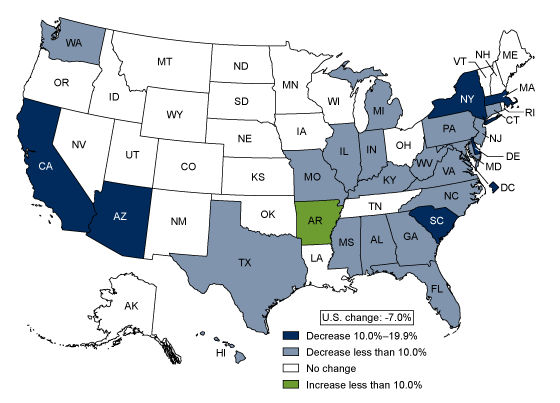 Figure 4 is a map showing the change in age-adjusted heart disease death rates by state from 2011 compared with 2019.