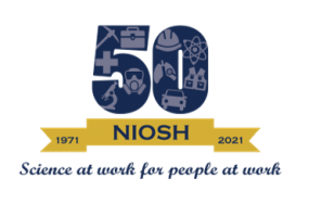 NIOSH, 50 years, 1971, 2021. Science at work for people at work.