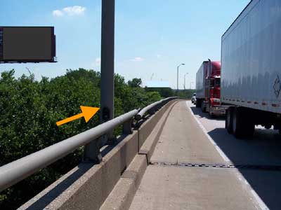 Location on bridge where responder attempted to avoid semi.
