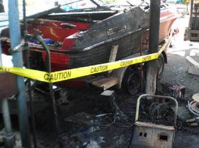 boat that caught on fire.