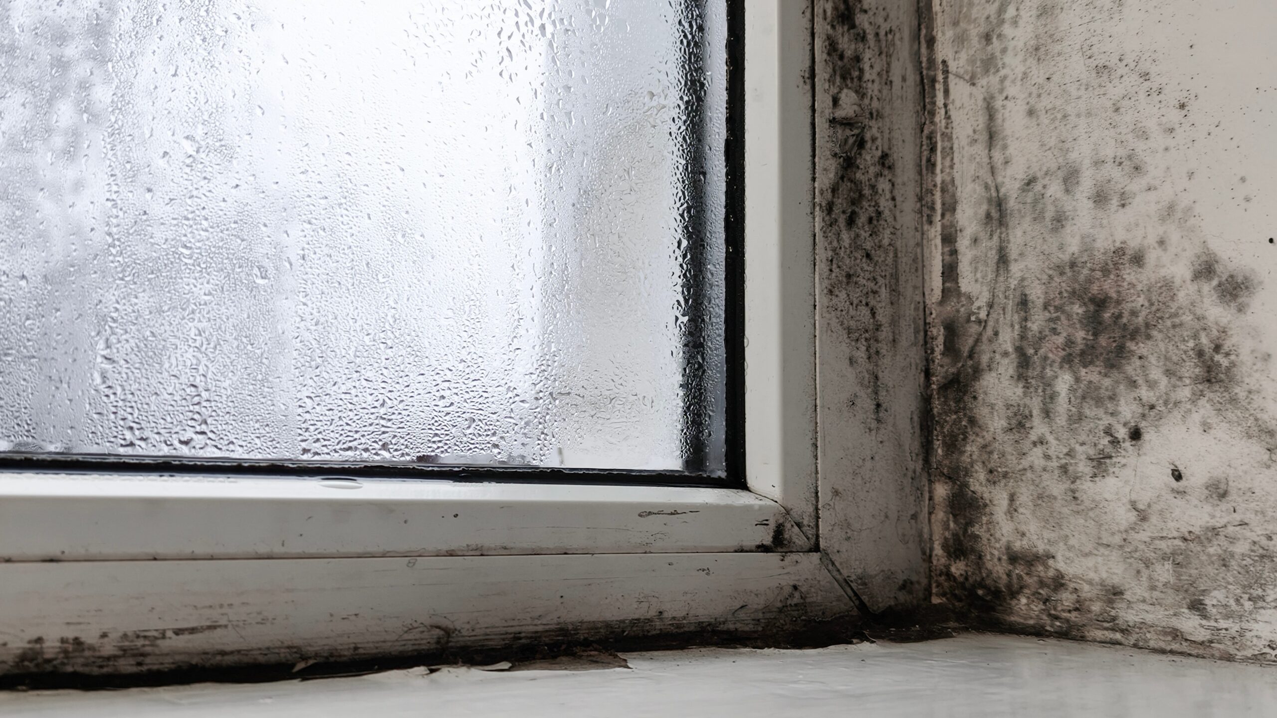 Mold growth around a wet window.