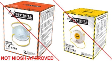 Example of misrepresentation of the NIOSH-approval. PitBull Safety Products is not a NIOSH approval holder