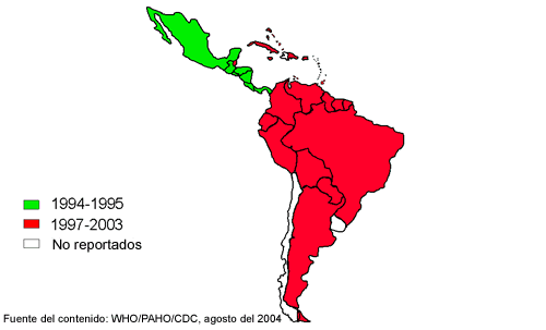 Presencia del DEN-3 en el continente americano entre 1994 y 2003