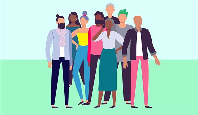 illustration of diverse people with green background