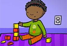 Ilustración de una niña jugando con bloques.