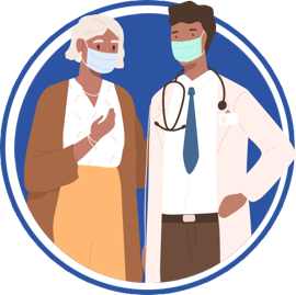 icon of doctor and woman both with masks on