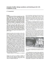 Image of publication Analysis of Pillar Design Practices and Techniques for U.S. Limestone Mines