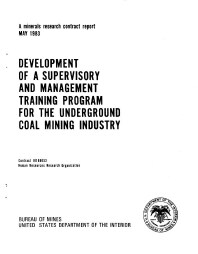 Image of publication Development of a Supervisory and Management Training Program for the Underground Coal Mining Industry