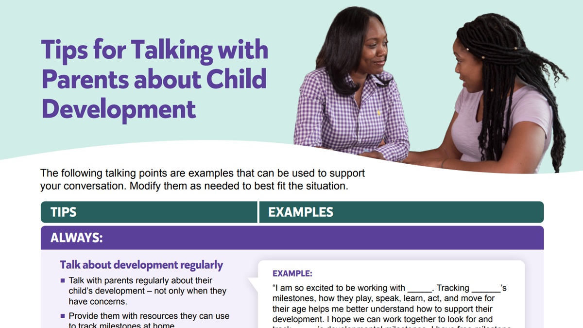 Tips for talking with parents about child development