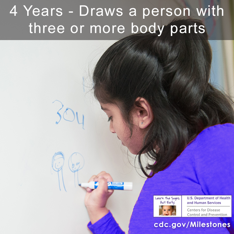The girl in this photo is wearing a purple shirt and is drawing people on a whiteboard.