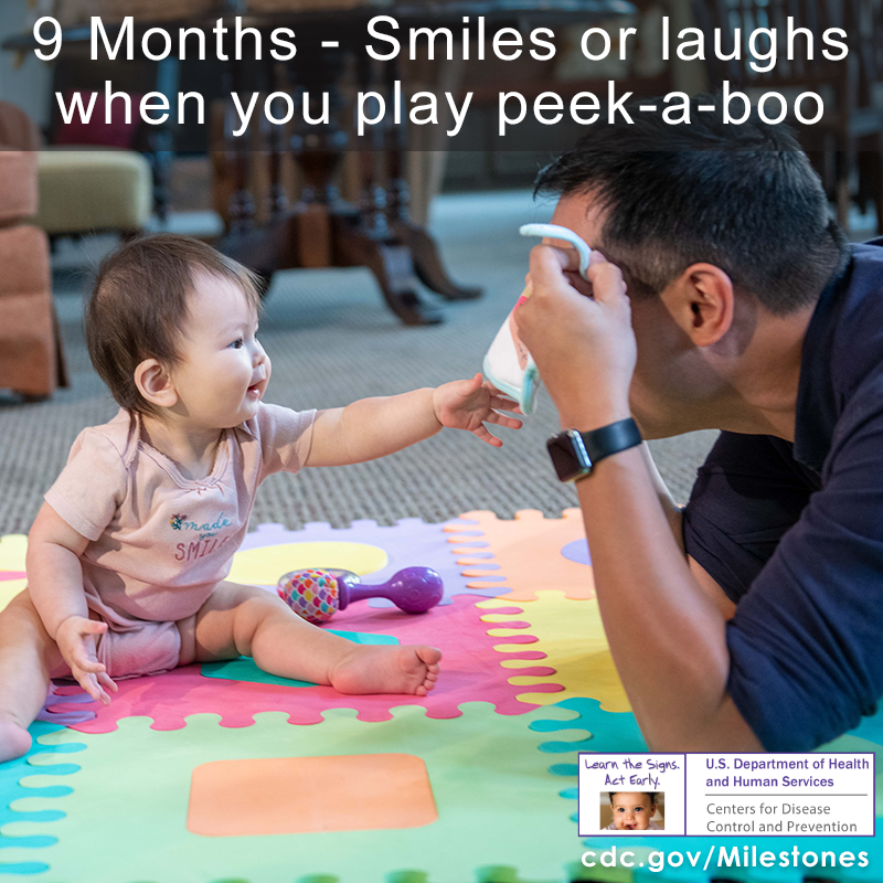 Smiles or laughs when you play peek-a-boo image 1