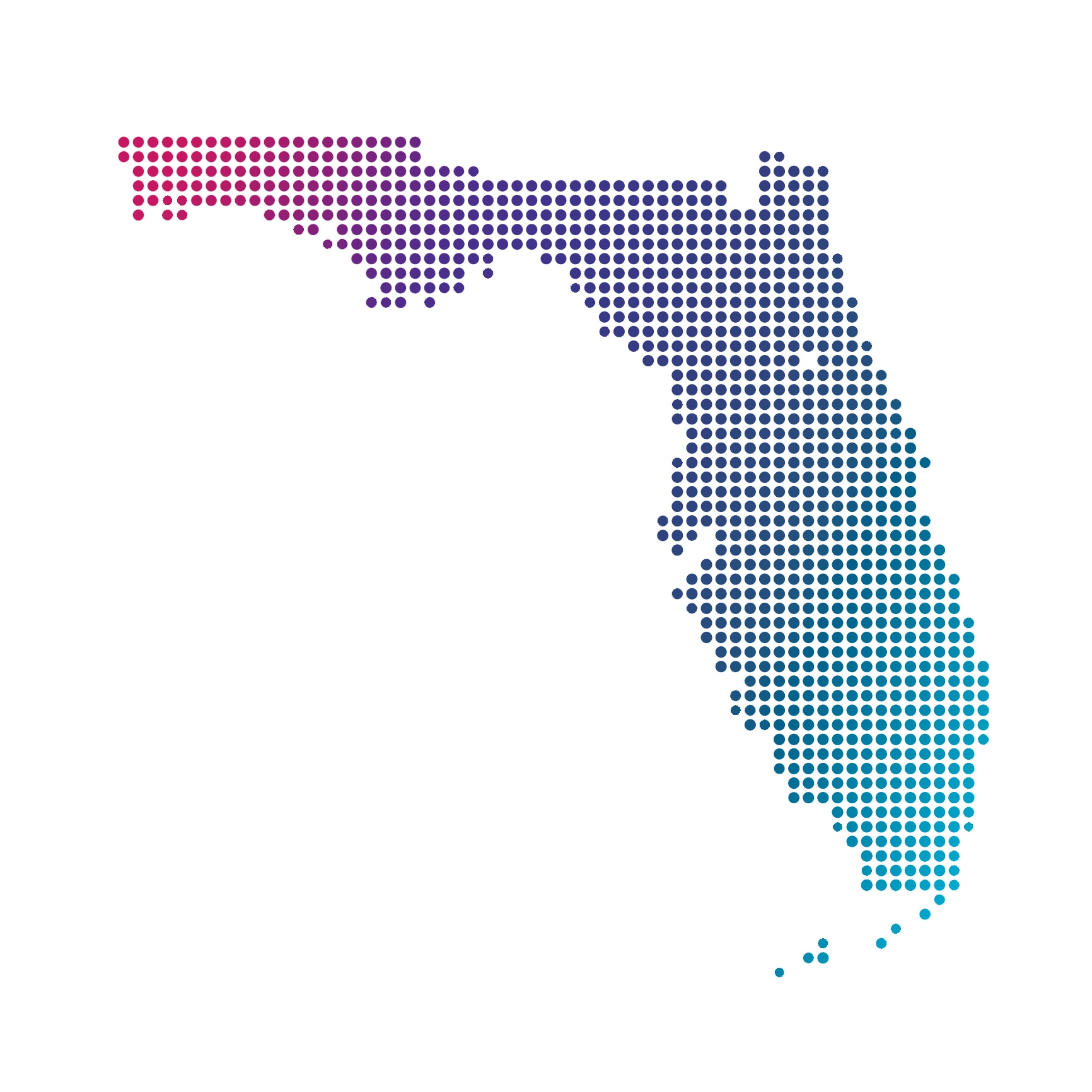 Florida map of blue dots on white background
