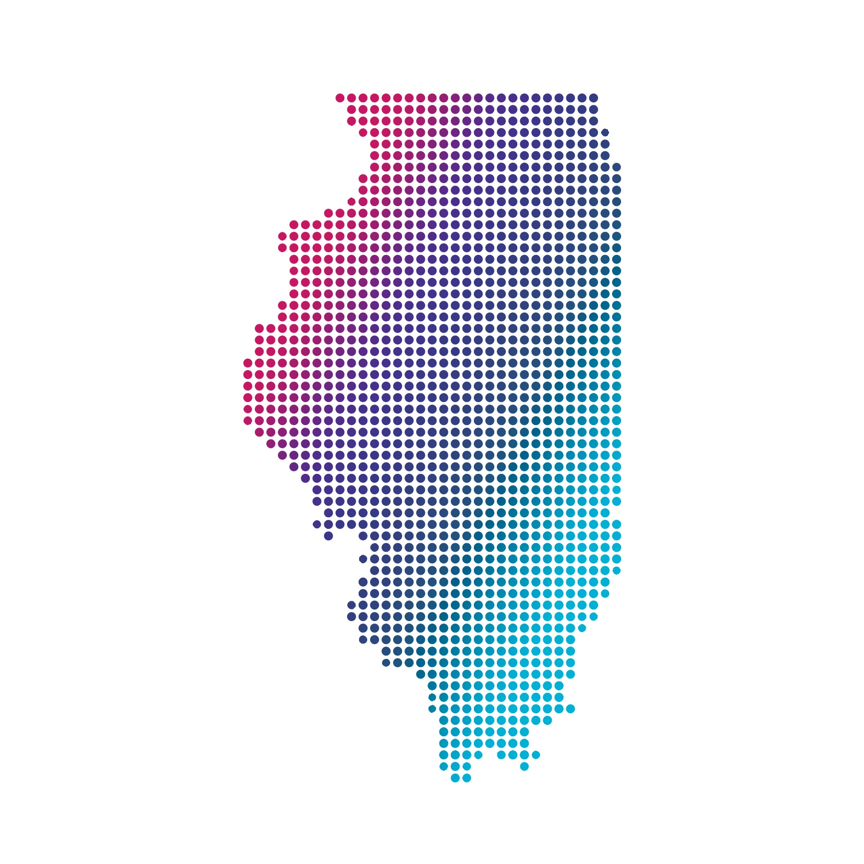 Illinois map of blue dots on white background