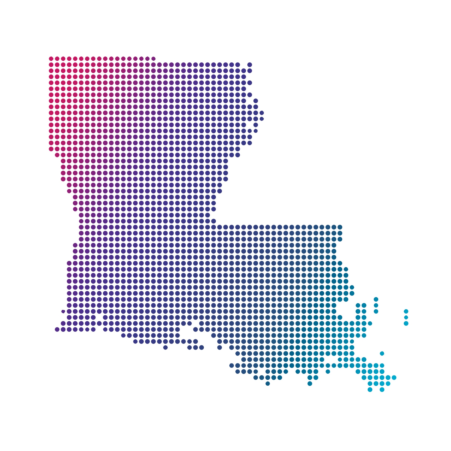 Louisiana map of blue dots on white background