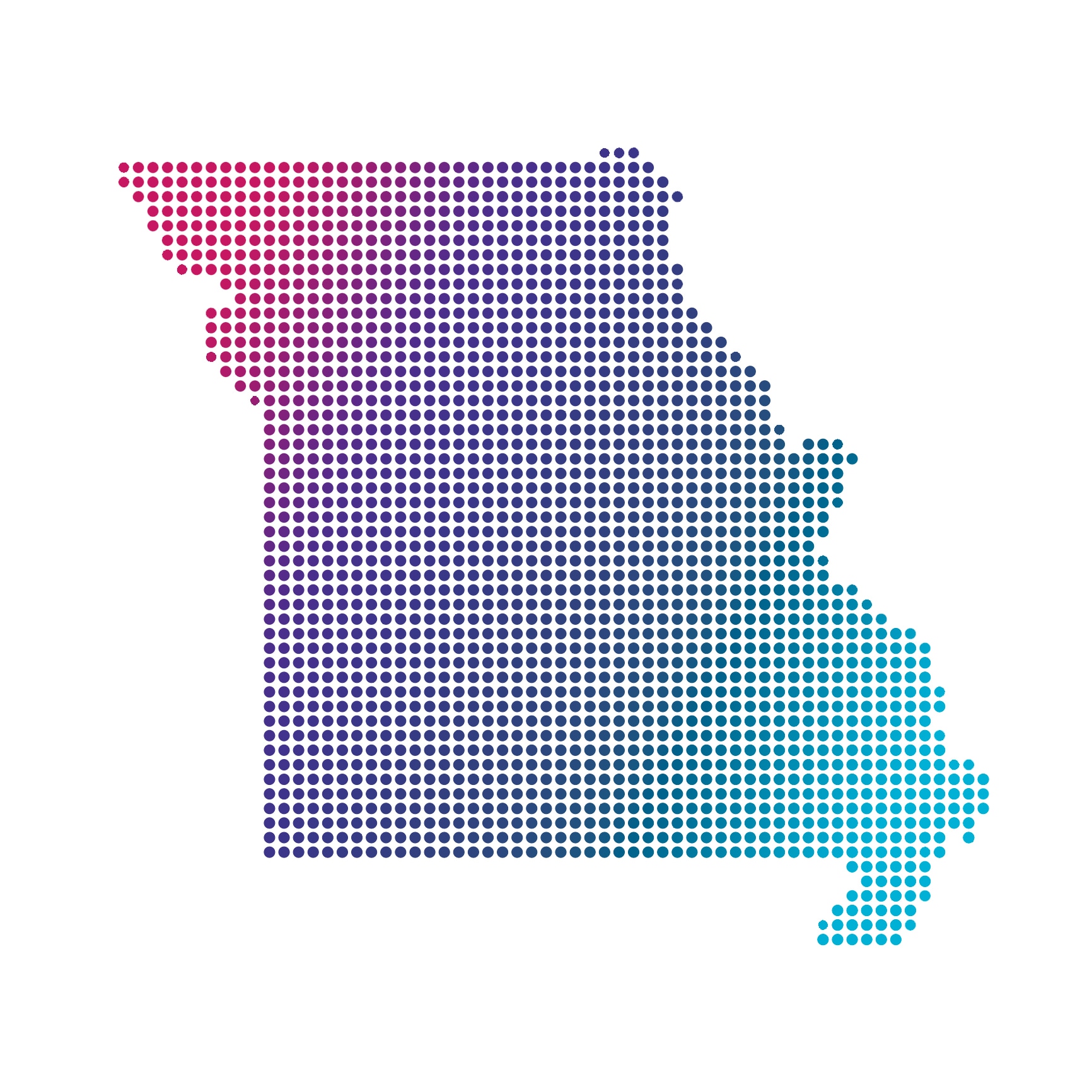 Missouri map of blue dots on white background