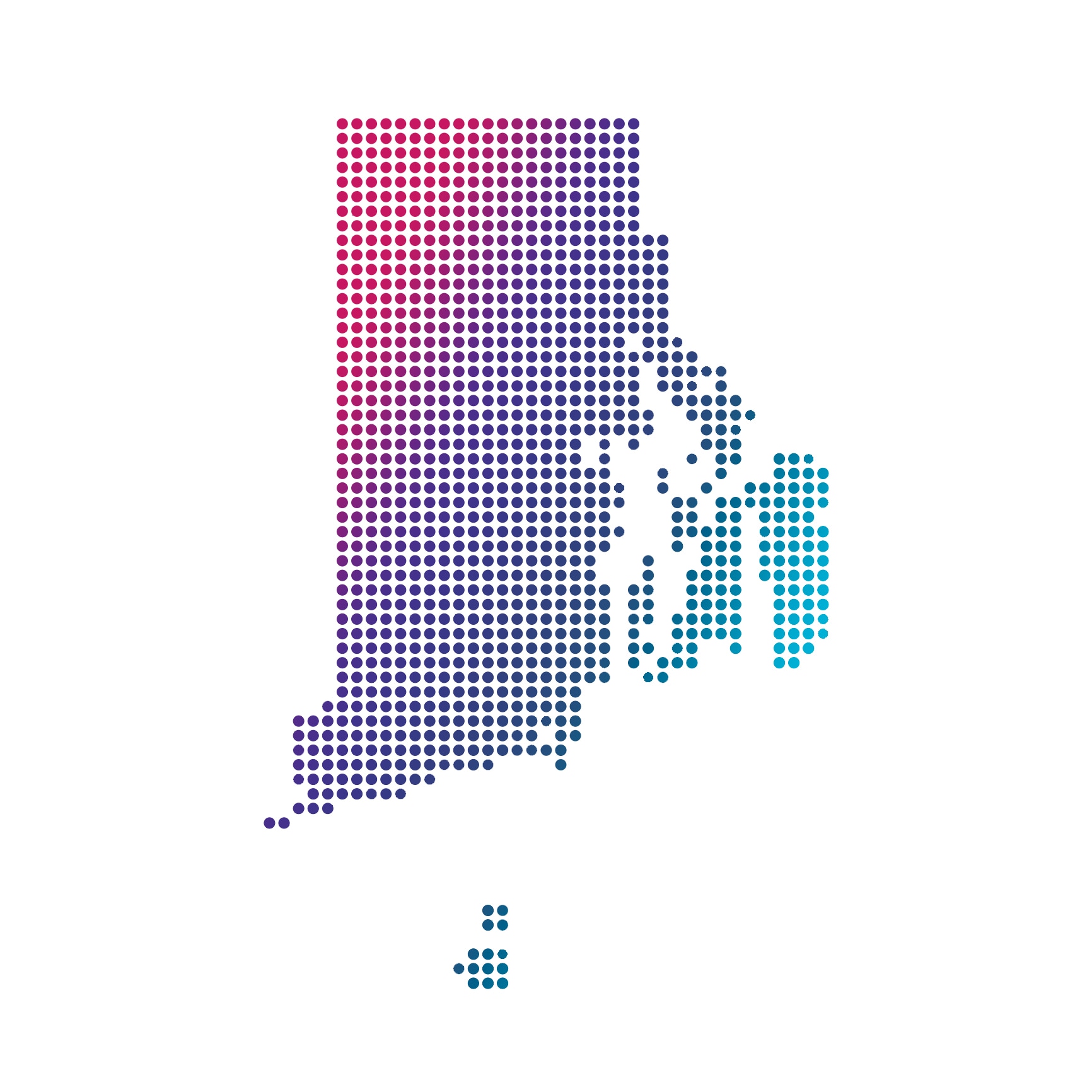 Rhode Island map of blue dots on white background