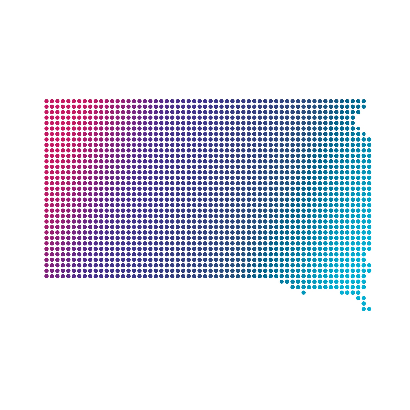 South Dakota map of blue dots on white background