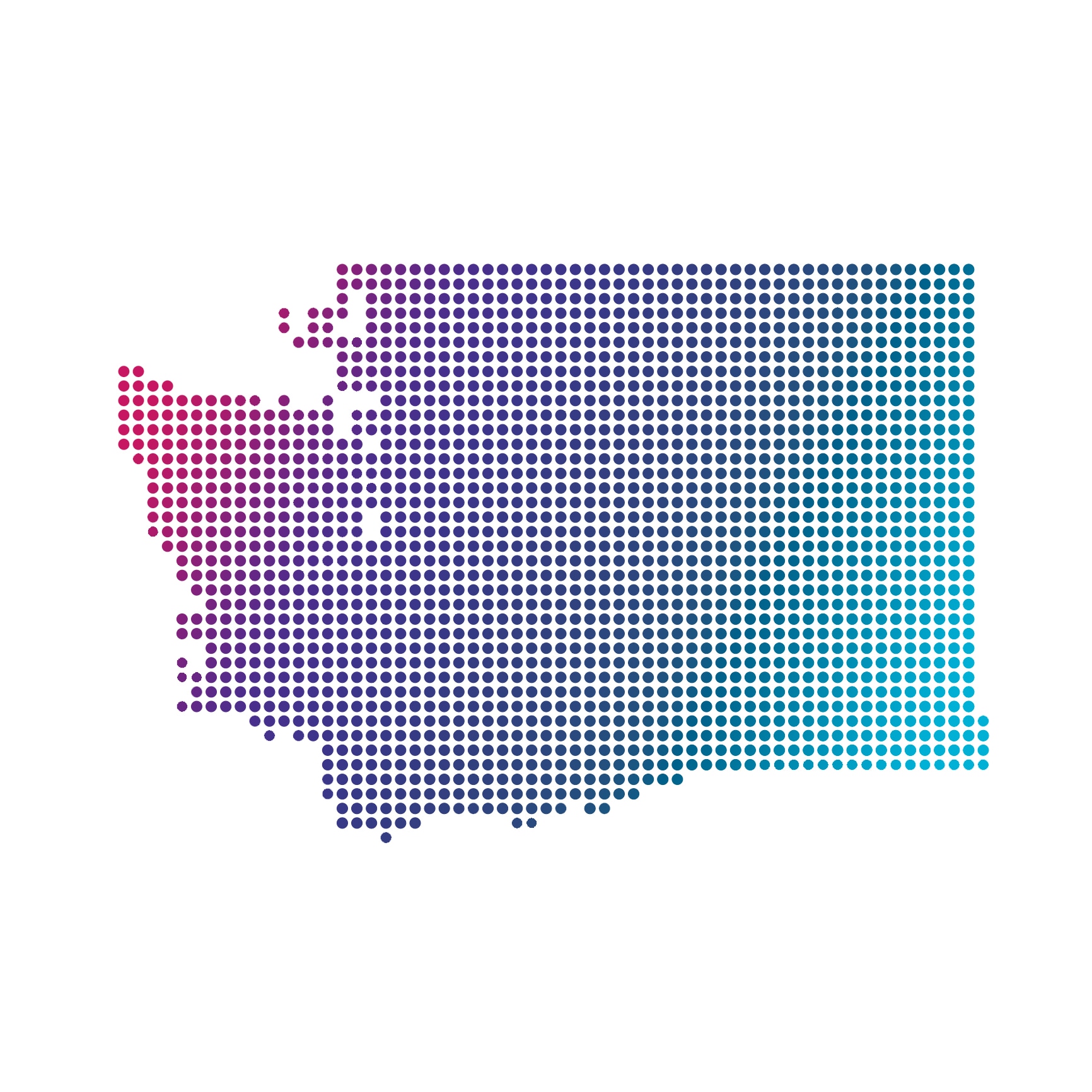Washington map of colored dots on white background