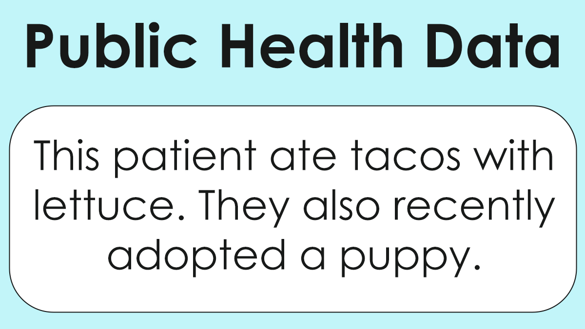 The patient's public health data. "This patient ate tacos with lettuce. They also recently adopted a puppy."