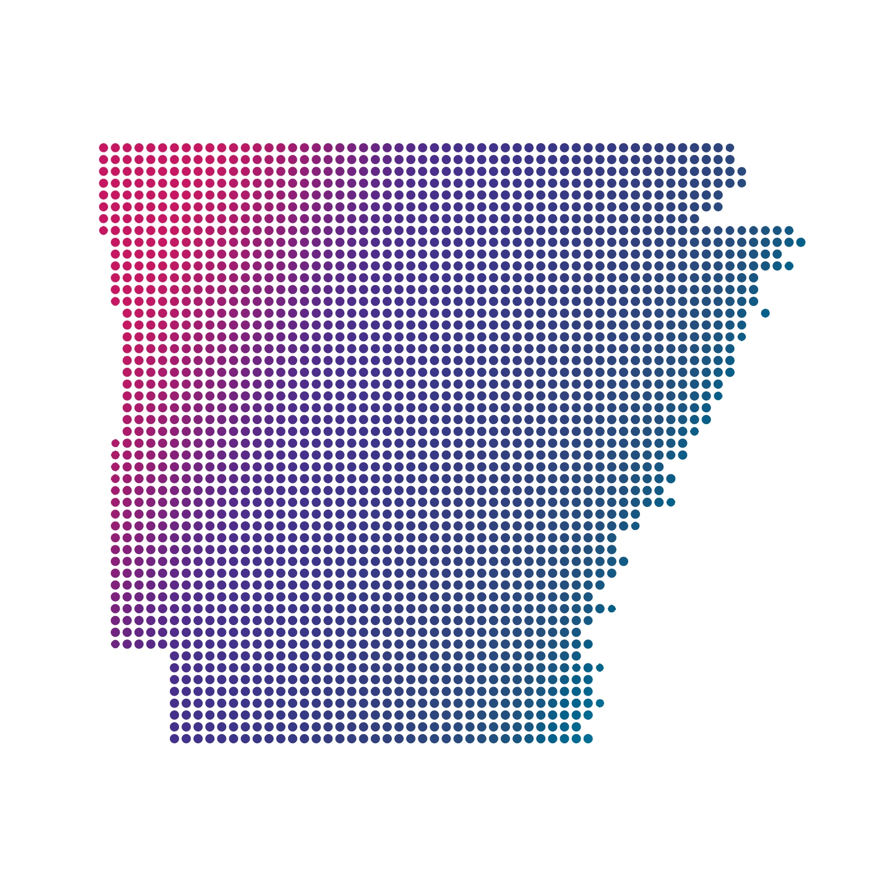 Arkansas map of blue dots on white background