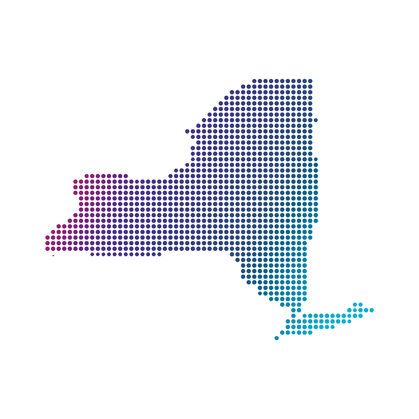 New York map of blue dots on white background