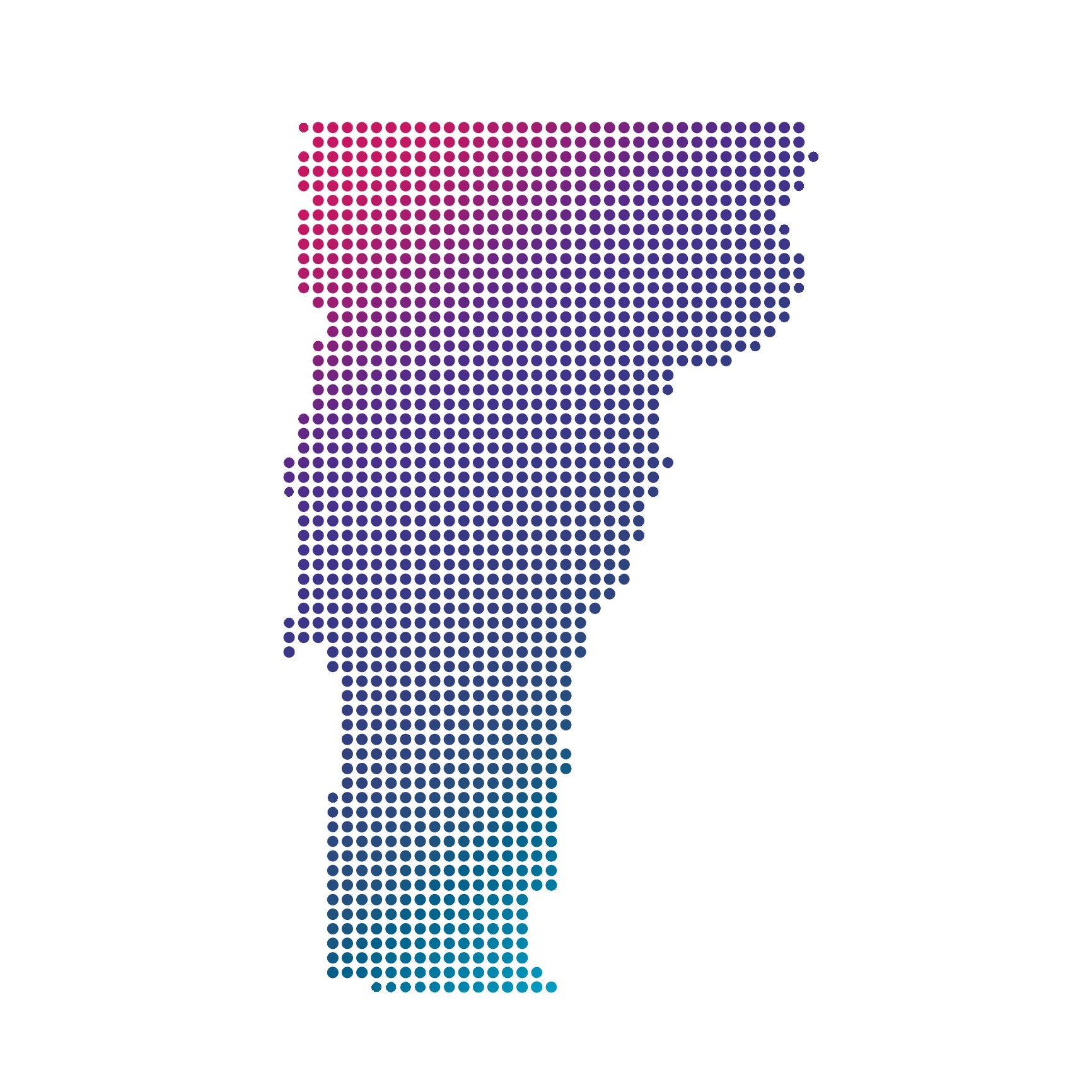 Vermont map of blue dots on white background