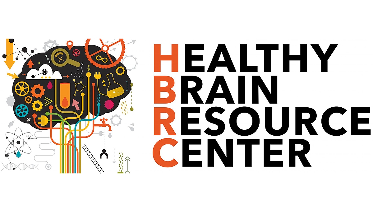 Healthy Brain Resource Center (HBRC) logo, including graphic of brain with mechanisms, gears, tools.